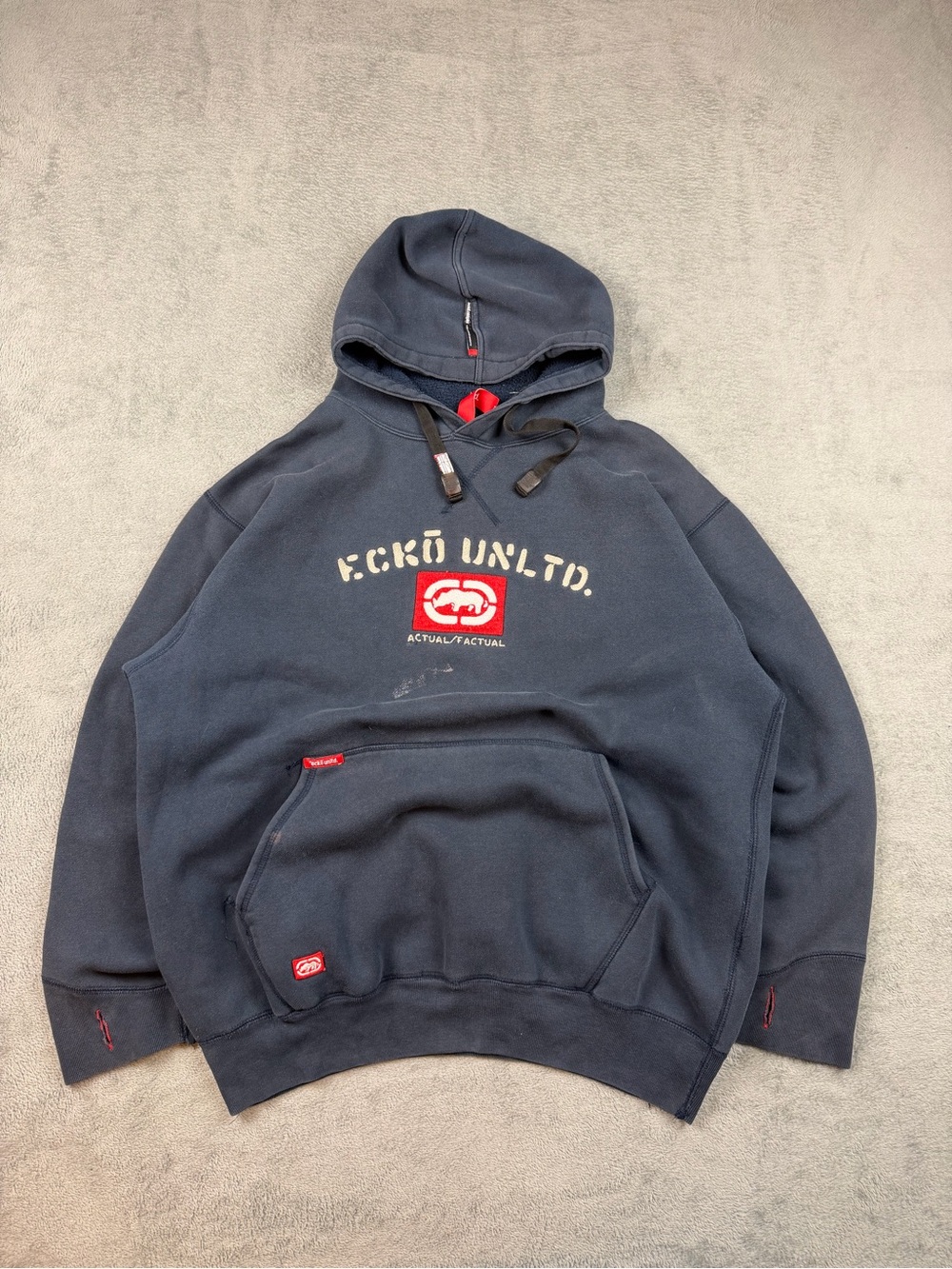 Ecko Unlimited Navy Pullover Hoodie with Red Logo Patch